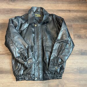 Vtg Leather & Soul Men's Genuine Leather Moto Bomber Jacket Mens L Lined Black